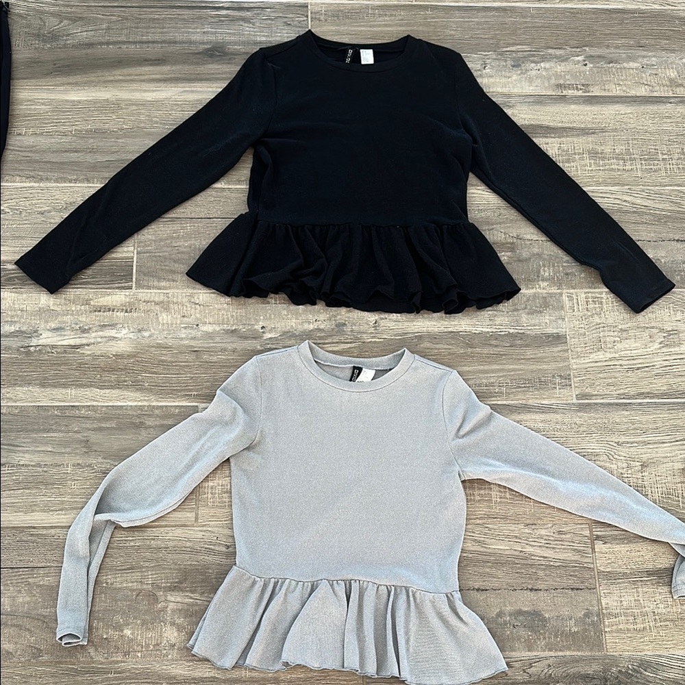 Black and Gray Long Sleeve Peplum Tees